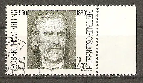 Briefmarke Österreich Mi.Nr. 1636 o Randstück ! 150. Geburtstag von Robert Hamerling 1980 / Dichter #