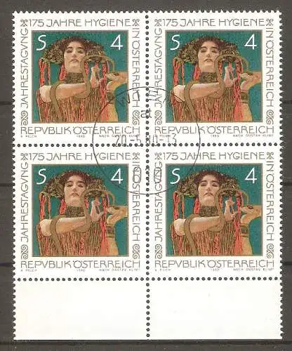 Briefmarke Österreich Mi.Nr. 1643 o Viererblock ! Jahrestagung „175 Jahre Hygiene in Österreich“ 1980 / "Hygieia" Gemälde von Gustav Klimt #