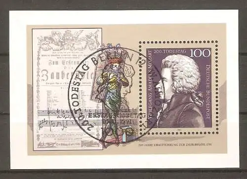 Briefmarke BRD Block 26 o (Mi.Nr. 1571) ESST BERLIN / Wolfgang Amadeus Mozart 1991 #