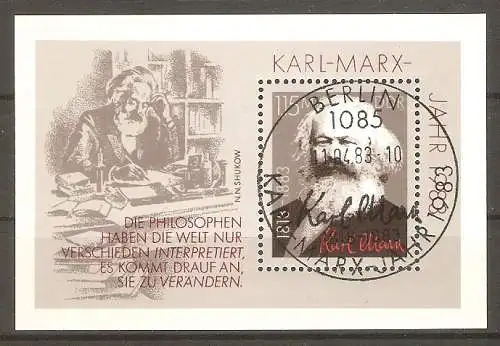 Briefmarke DDR Block 71 o (Mi.Nr. 2789) ESST BERLIN / 100. Todestag von Karl Marx 1983 #