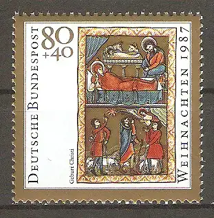 Briefmarke BRD Mi.Nr. 1346 ** Weihnachten 1987 / "Geburt Christi" Miniatur aus einem englischen Psalter (13. Jh.) #