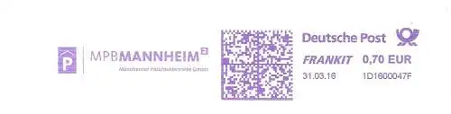 Freistempel 1D1600047F Mannheim - MPB MANNHEIM - Mannheimer Parkhausbetriebe GmbH (#2555)