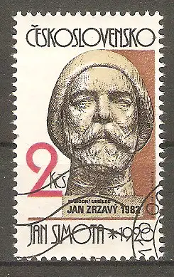 Briefmarke Tschechoslowakei Mi.Nr. 2688 o Bildhauerkunst 1982 / Jaroslav Hašek (Tschechischer Schriftsteller) - Büste von Josef Malejovský #