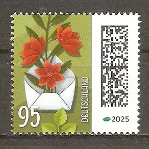 Briefmarke BRD Mi.Nr. 3898 ** Welt der Briefe 2025 / Briefumschlag mit orangefarbenem Milchstern (Ornithogalum dubium) #