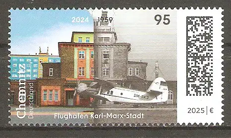 Briefmarke BRD Mi.Nr. 3900 ** Zeitreise durch Deutschland - Chemnitz 2025 / Flughafengebäude Chemnitz & Doppeldecker Antonow #