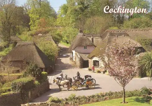 Ansichtskarte Großbritannien - Cockington - Dorfansicht mit Pferdekutsche (2884)