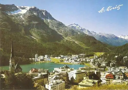 Ansichtskarte Schweiz - St. Moritz - St. Moritz mit Piz Rosatsch und Piz Corvatsch (2897)