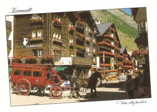 Ansichtskarte Schweiz - Zermatt - Dorfstrasse mit Pferdekutsche (2906)