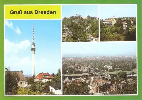 Ansichtskarte Deutschland - Dresden - Fernsehturm, Standseilbahn, Gaststätte "Luisenhof", Blick zum Blauen Wunder (2920)