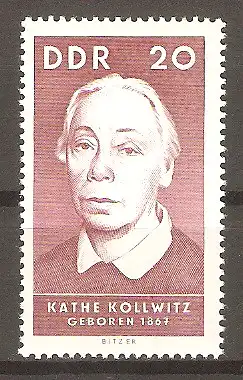 Briefmarke DDR Mi.Nr. 1295 ** Berühmte Persönlichkeiten 1967 / Käthe Kollwitz (Grafikerin & Malerin) #
