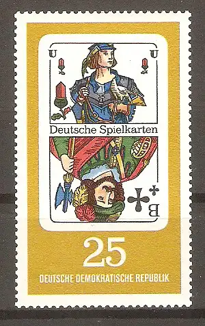 Briefmarke DDR Mi.Nr. 1301 ** Deutsche Spielkarten 1967 / Eichel-Unter/Kreuz-Bube #