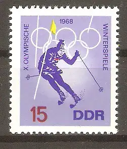 Briefmarke DDR Mi.Nr. 1337 ** Olympische Winterspiele Grenoble 1968 / Alpiner Skilauf (Slalom) #