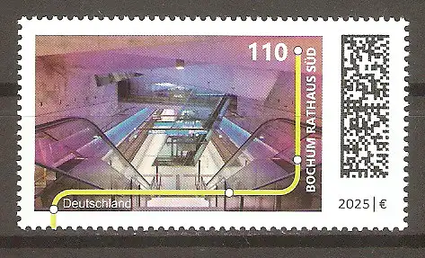 Briefmarke BRD Mi.Nr. 3878 ** U-Bahn-Stationen 2025 / U-Bahn-Haltestelle Bochum Rathaus Süd #