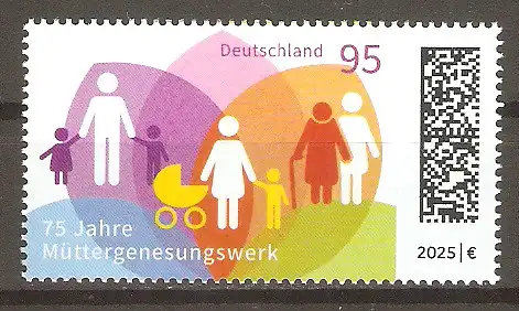 Briefmarke BRD Mi.Nr. 3881 ** 75 Jahre Müttergenesungswerk 2025 / Bunte Blütenblätter mit Piktogrammen von Müttern und Kindern #