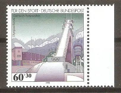 Briefmarke BRD Mi.Nr. 1650 ** Seitenrand rechts - Olympische Sportstätten in Deutschland 1993 / Olympiaschanze Garmisch-Partenkirchen #