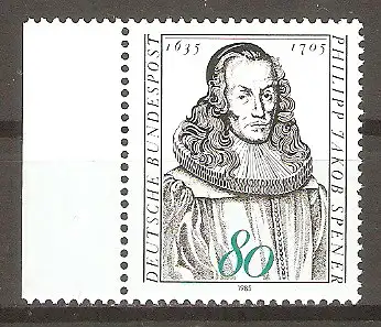 Briefmarke BRD Mi.Nr. 1235 ** Seitenrand links - 350. Geburtstag von Philipp Jakob Spener 1985 / Evangelischer Theologe #