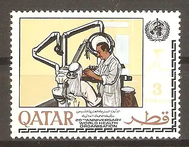 Briefmarke Qatar Mi.Nr. 357 ** 20. Jahrestag der Weltgesundheitsorganisation WHO 1968 / Zahnarzt #