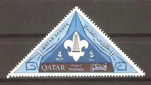 Briefmarke Qatar Mi.Nr. 56 A ** Pfadfinderbewegung 1965 / Pfadfinderabzeichen vor aufgeschlagenem Zelt #