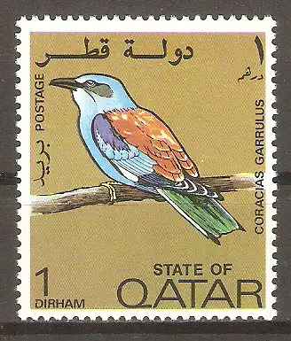 Briefmarke Qatar Mi.Nr. 528 ** Vögel 1972 / Blauracke (Coracias garrulus) #