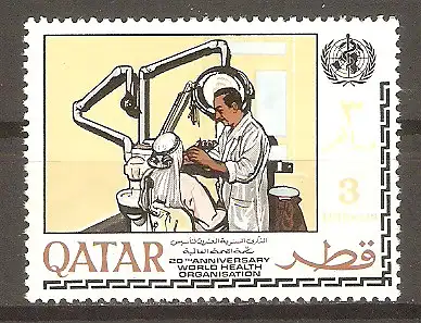 Briefmarke Qatar Mi.Nr. 357 ** 20. Jahrestag der Weltgesundheitsorganisation WHO 1968 / Zahnarzt #