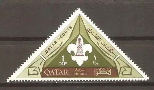 Briefmarke Qatar Mi.Nr. 53 A ** Pfadfinderbewegung 1965 / Pfadfinderabzeichen vor aufgeschlagenem Zelt #