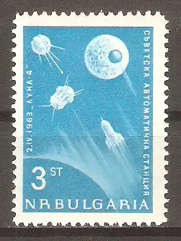 Briefmarke Bulgarien Mi.Nr. 1390 ** Mondsonden 1963 / „Lunik 1“, „Lunik 2“, Sonden, Mond #