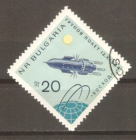 Briefmarke Bulgarien Mi.Nr. 1516 o Start des sowjetischen Weltraumschiffes „Woschod“ 1965 / Weltraumschiff „Woschod 1“ #