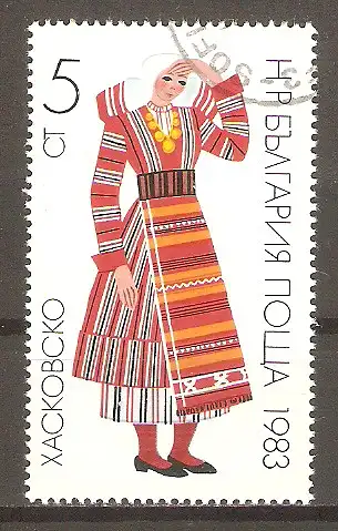 Briefmarke Bulgarien Mi.Nr. 3168 o Volkstrachten 1983 / Tracht aus Haskovo #