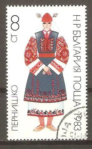 Briefmarke Bulgarien Mi.Nr. 3169 o Volkstrachten 1983 / Tracht aus Pernik #
