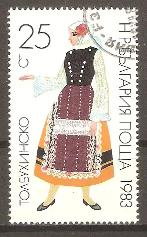 Briefmarke Bulgarien Mi.Nr. 3171 o Volkstrachten 1983 / Tracht aus Tolbuchin #