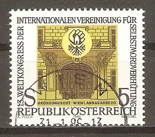 Briefmarke Österreich Mi.Nr. 1818 o Weltkongress der Internationalen Vereinigung für Selbstmordverhütung in Wien 1985 / Gründungsort & Emblem #