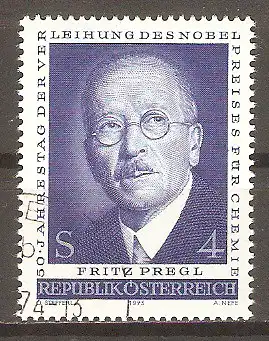Briefmarke Österreich Mi.Nr. 1436 o 50. Jahrestag der Verleihung des Nobelpreises für Chemie an Fritz Pregl 1973 / Chemiker #