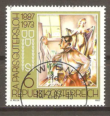 Briefmarke Österreich Mi.Nr. 1875 o 100. Geburtstag von  Albert Paris-Gütersloh 1987 / Maler - "Selbstbildnis" #