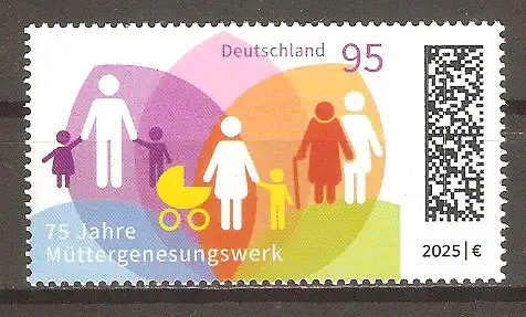 Briefmarke BRD Mi.Nr. 3881 ** 75 Jahre Müttergenesungswerk 2025 / Bunte Blütenblätter mit Piktogrammen von Müttern und Kindern #