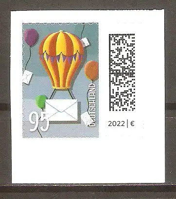 Briefmarke BRD Mi.Nr. 3873 ** Welt der Briefe 2024 (selbstklebend aus Folienblatt) / Ballons mit Briefen als Korb #