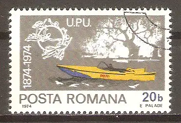 Briefmarke Rumänien Mi.Nr. 3194 o 100 Jahre Weltpostverein UPU 1974 / Post-Motorboot #