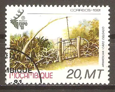 Briefmarke Mocambique Mi.Nr. 821 A o Internationale Jagdausstellung in Bulgarien 1981 / Jagdschlinge #