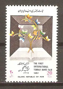 Briefmarke Iran Mi.Nr. 2239 ** 1. Internationale Buchmesse Teheran 1987 / Blumenranke wächst aus aufgeschlagenem Buch #