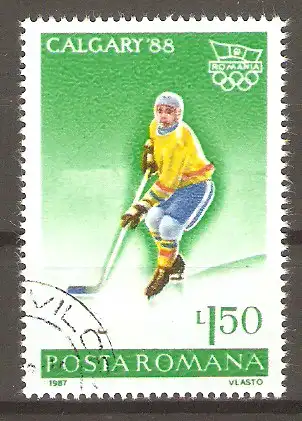 Briefmarke Rumänien Mi.Nr. 4420 o Olympische Winterspiele Calgary 1987 / Eishockey #