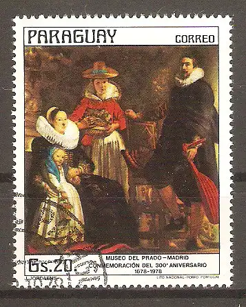 Briefmarke Paraguay Mi.Nr. 3023 o 300. Todestag von Jacob Jordaens 1978 / Gemälde "Jordaens mit Familie" #