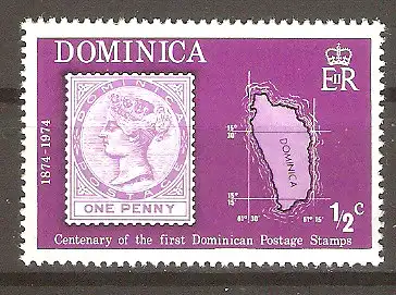 Briefmarke Dominica Mi.Nr. 391 ** 100 Jahre Briefmarken auf Dominica 1974 #