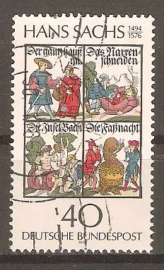 Briefmarke BRD Mi.Nr. 877 o 400. Todestag von Hans Sachs 1976 / Dichter und Meistersinger #