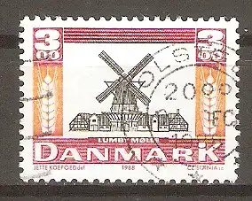 Briefmarke Dänemark Mi.Nr. 930 o Alte Mühlen 1988 / Windmühle in Lumby #