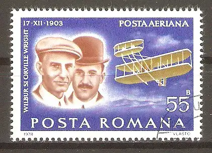 Briefmarke Rumänien Mi.Nr. 3563 o Pioniere der Luftfahrt 1978 / Gebrüder Wright & „Flyer I“ #