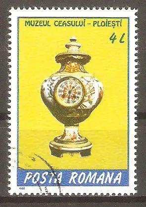 Briefmarke Rumänien Mi.Nr. 4447 o Uhren aus dem Uhrenmuseum Ploiești 1988 / Sächsische Porzellanuhr (19. Jh.) #