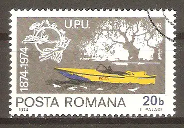 Briefmarke Rumänien Mi.Nr. 3194 o 100 Jahre Weltpostverein (UPU) 1974 / Post-Motorboot #