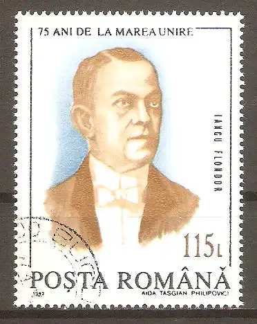 Briefmarke Rumänien Mi.Nr. 4932 o 75. Jahrestag der Erweiterung des Staatsgebietes nach dem Ersten Weltkrieg 1993 / Iancu Flondor #