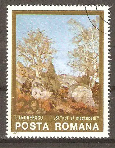 Briefmarke Rumänien Mi.Nr. 3247 o Gemälde 1975 / „Felsen und Birken“ von Ion Andreescu #