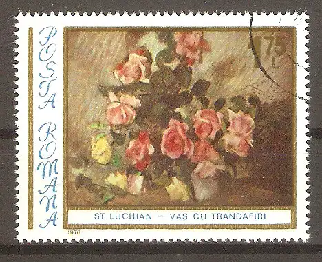 Briefmarke Rumänien Mi.Nr. 3385 o Blumengemälde 1976 / „Vase mit Rosen“ von Ștefan Luchian #