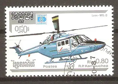 Briefmarke Kambodscha Mi.Nr. 892 o Hubschrauber 1987 / Westland Lynx-WG 13 #